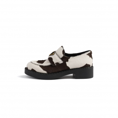 PRADA CHOCOLATE PRINTED LEATHER LOAFERS 1D246M